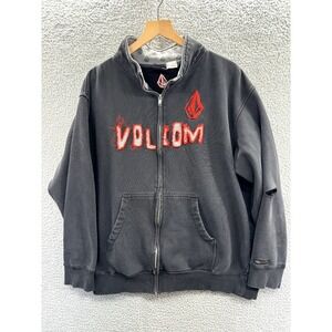 Vintage Volcom Stone Sweatshirt Mens Medium Black Red Zip Up Mock Neck